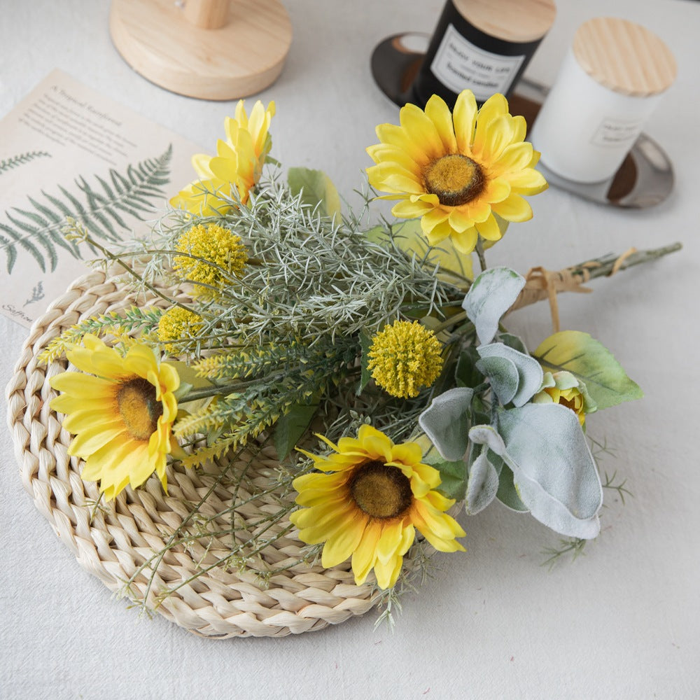 Elegant Artificial Sunflower Bouquet by Qian Mo - Perfect Faux Flower Decor for Weddings, Home and Event Decoration, Versatile Floral Wall Art CF01123