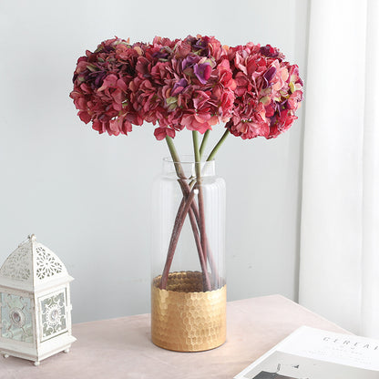 Elegant Hotel Window Display Decor:  Faux Hydrangea Bouquet with Burnt Edge Details - Korean-Style Bridal Handheld Arrangement in Gorgeous American Aesthetic