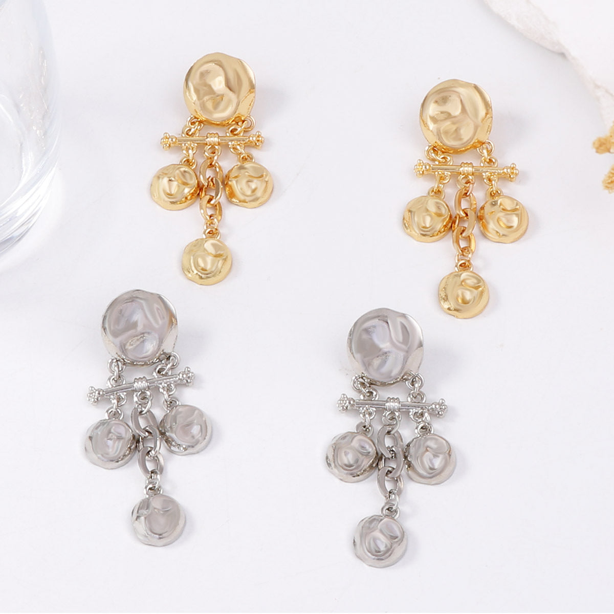 Stylish Vintage-Inspired Alloy Geometric Textured Round Tasseled Earrings with Unique Hammered Finish – Perfect for Bohemian and Chic Looks