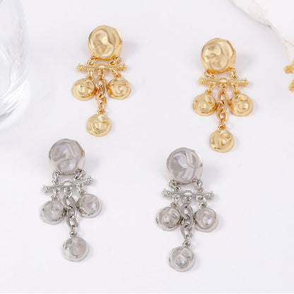 Stylish Vintage-Inspired Alloy Geometric Textured Round Tasseled Earrings with Unique Hammered Finish – Perfect for Bohemian and Chic Looks