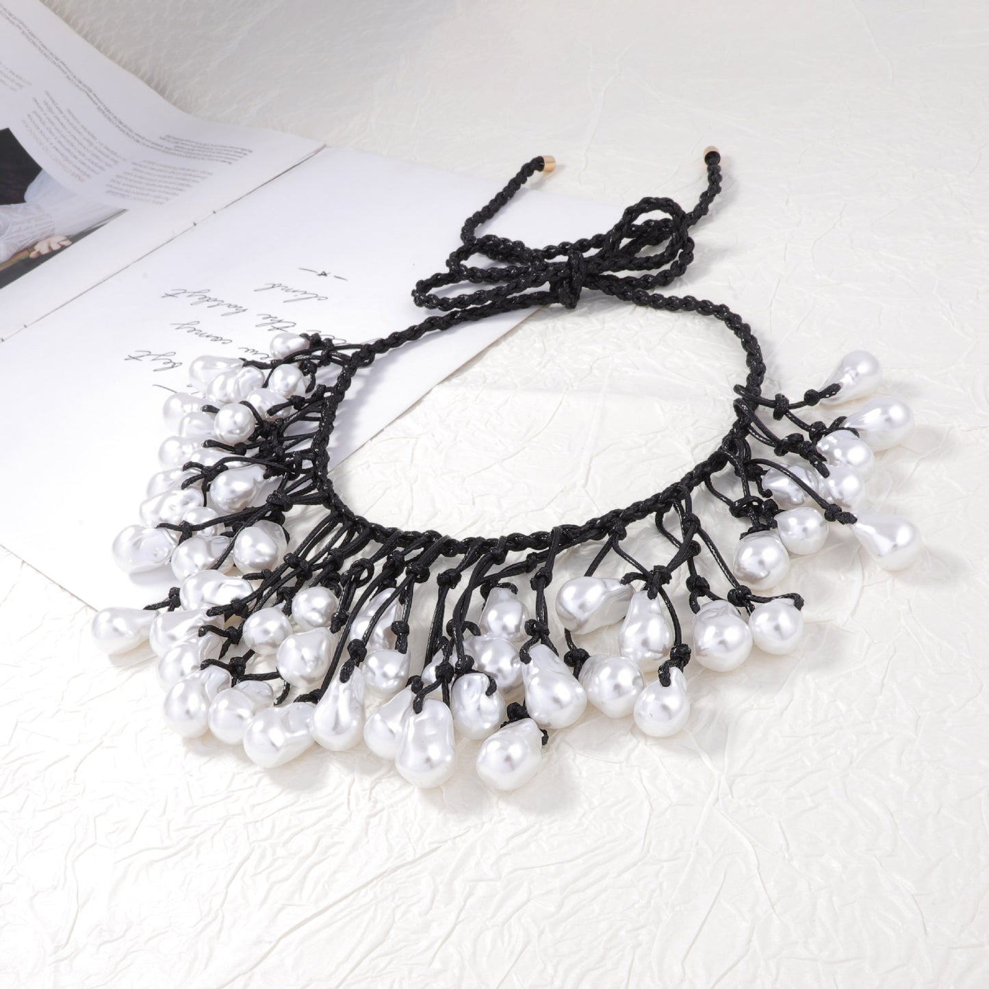 Handcrafted Baroque Style Knotted Necklace with Irregular Faux Pearl Pendant - Unique Statement Piece for Elegant Necklines