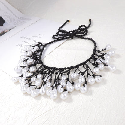 Handcrafted Baroque Style Knotted Necklace with Irregular Faux Pearl Pendant - Unique Statement Piece for Elegant Necklines
