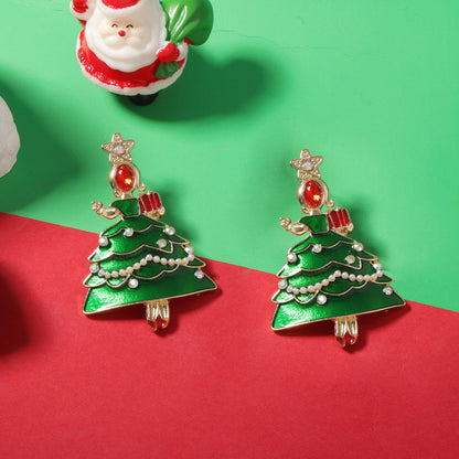 Unique Creative Design Alloy Christmas Tree Dance Earrings – Trendy & Whimsical Holiday Jewelry for a Festive Look