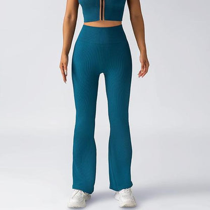 High Waisted Yoga Set with Zippered Flared Pants and Built In Chest Padding for Outdoor Sports Fit and Fashion