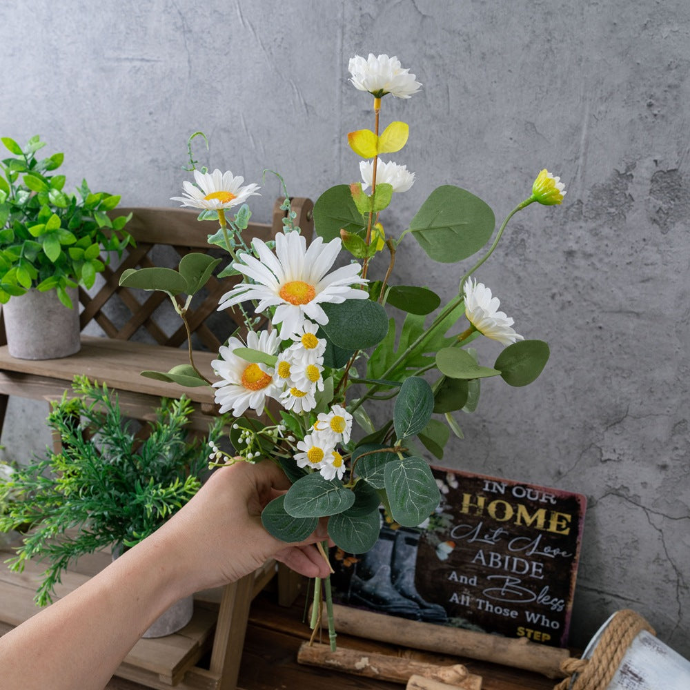 Stunning Faux Daisy Handheld Wedding Bouquet with Sugar Figurines - Perfect Home Decor and Wall Hanging Design (CF02007)