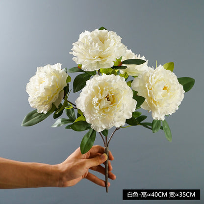 Elegant Peony Faux Flowers with Round Heads - Luxurious Hand-Tied Bouquet for Home Decor - Perfect for Office, Living Room, and Dining Table Decoration