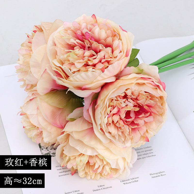 Realistic 5-Head Silk Peony Bridal Bouquet - Stunning Faux Flower Handheld Bouquet for Weddings and Celebrations