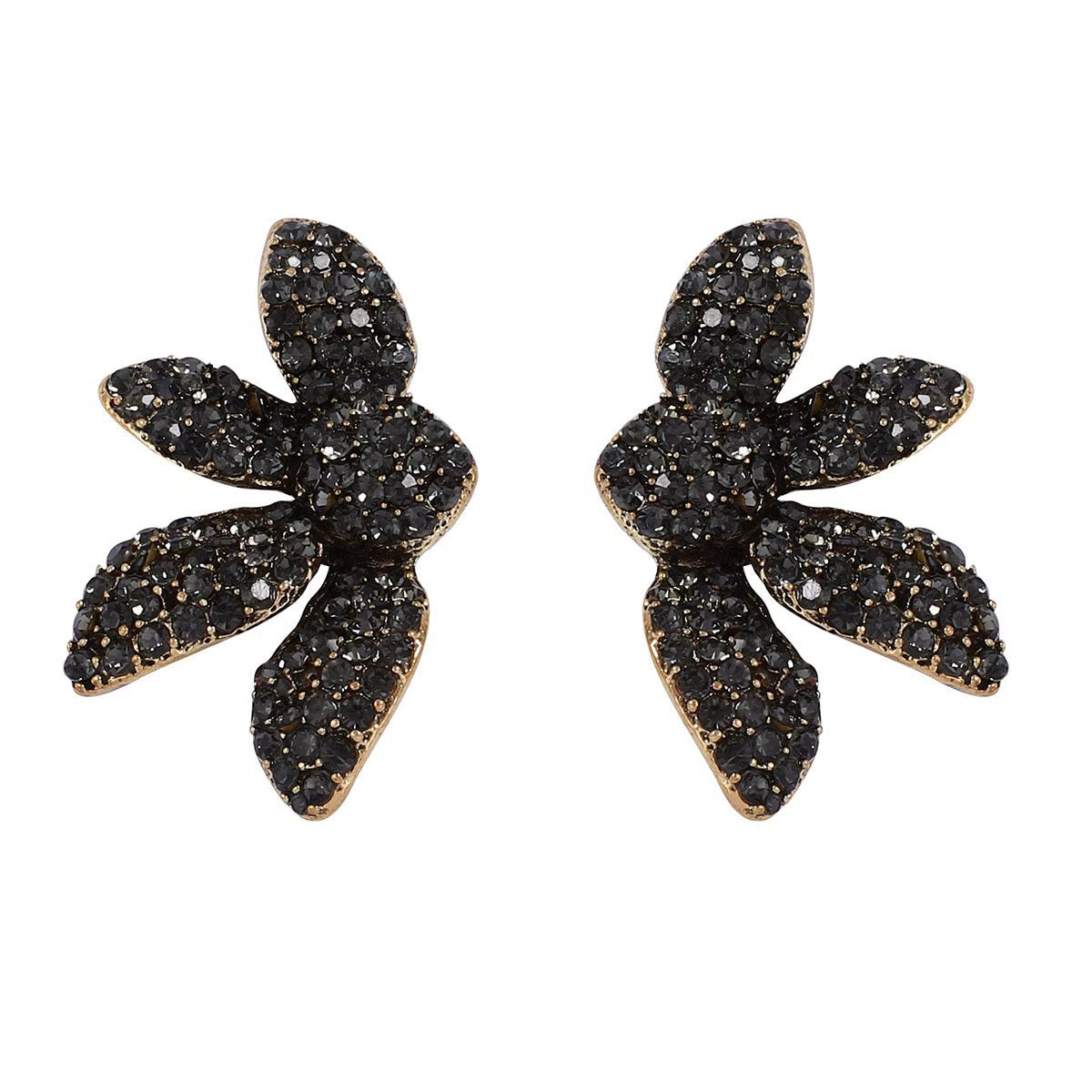 Chic Minimalist Alloy Flower Fan-Shaped Earrings Embedded with Sparkling Rhinestones – Versatile Everyday Accessory for Women
