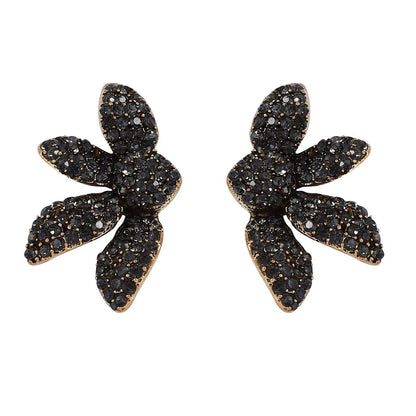 Chic Minimalist Alloy Flower Fan-Shaped Earrings Embedded with Sparkling Rhinestones – Versatile Everyday Accessory for Women