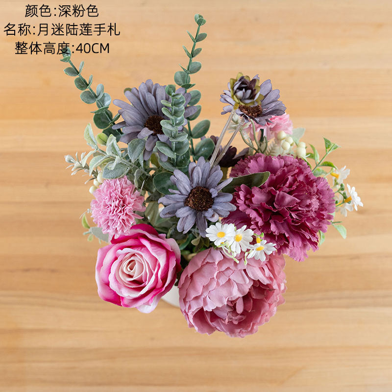 Elegantly Crafted Faux Flower Bouquet for Home Decor - Perfect Wedding Handheld Floral Arrangement and Wall Decoration - 月迷陆莲手札仿真花家居装饰设计婚庆手捧花束墙饰CF0