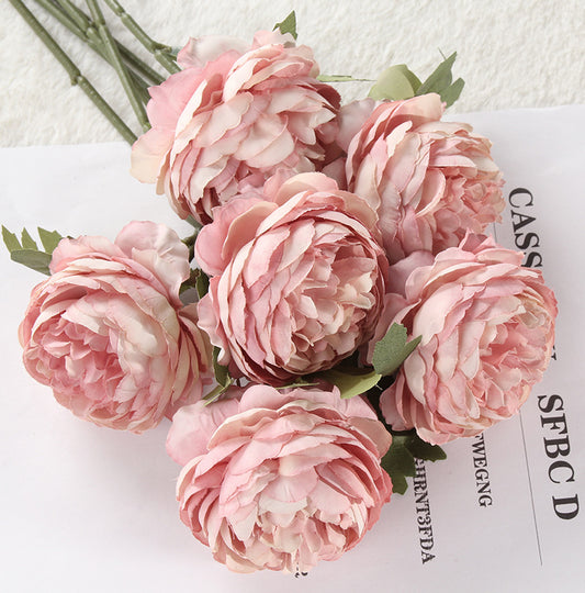 Realistic Artificial Peony Bouquet - Lifelike Faux Flowers Including Western Roses for Elegant Wedding and Event Decorations