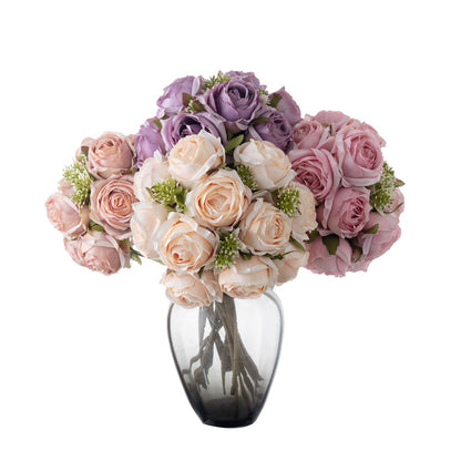 Artificial Snowy Rose Bouquet with Handle - Elegant INS-Style Decorative Faux Flowers for Home Decor - CL04001