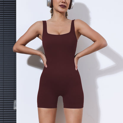 Seamless Yoga Bodysuit with Built in Bra and Butt Lifting Shorts for Women for Outdoor Activities and Fitness Workouts