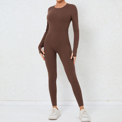 Seamless Solid Color Bodysuit with Innovative Back Design for Fitness Yoga and Activewear with Stretchy Breathable Fabric