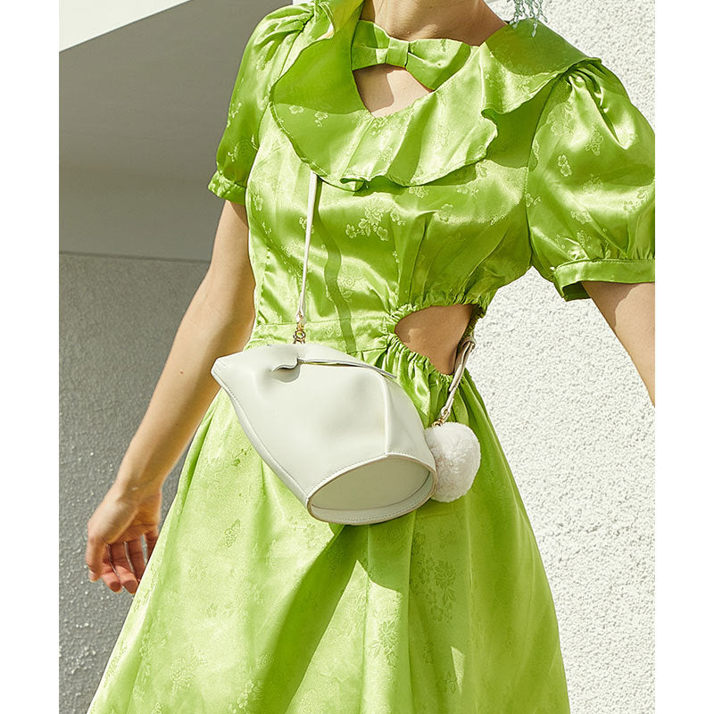 Charming Genuine Leather Rabbit Crossbody Bag for Women Cute Soft Sheepskin with Furry PomPom for Style