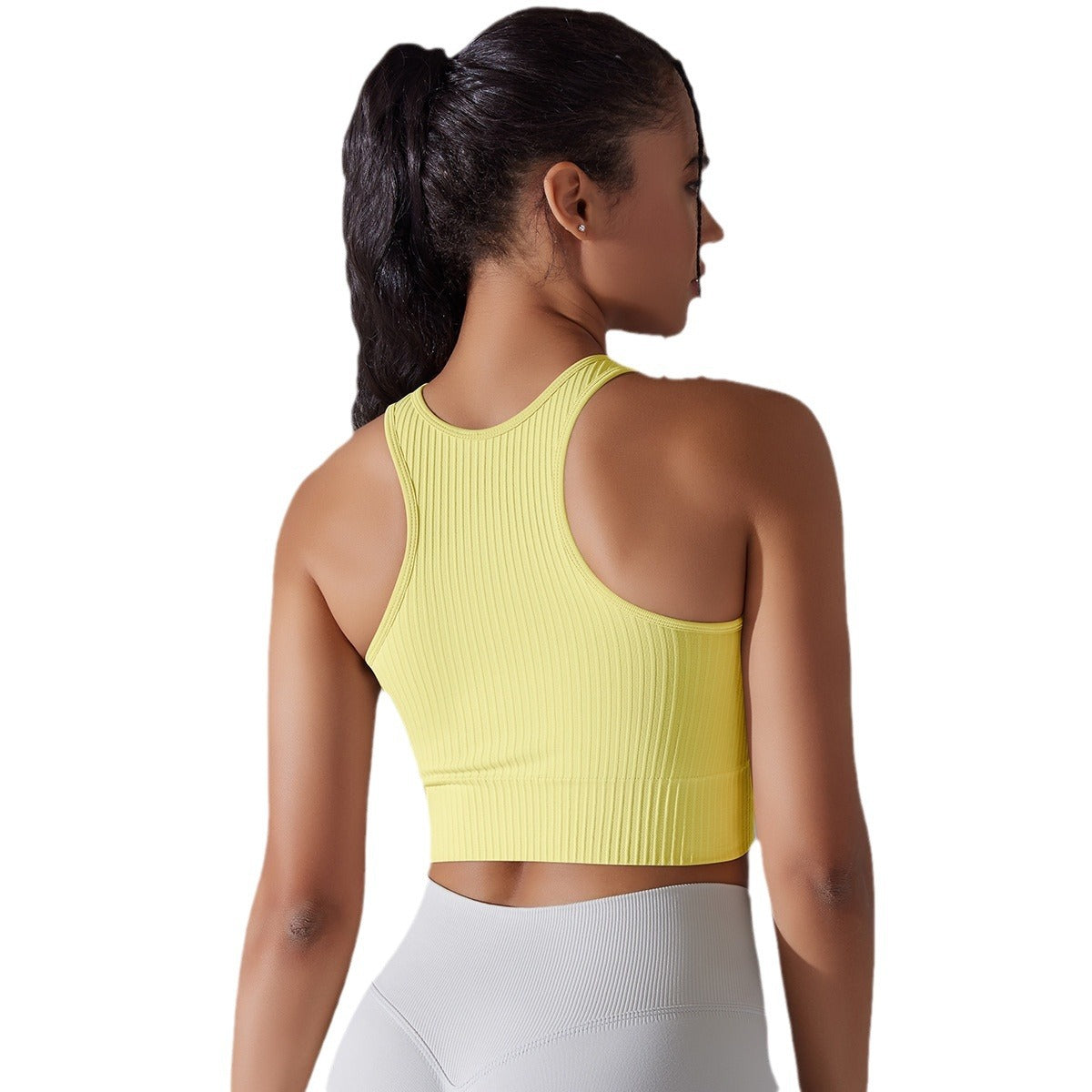 Breathable Striped Knitted Yoga Tank Top Moisture Wicking Sports Bra for Running and Fitness Workouts