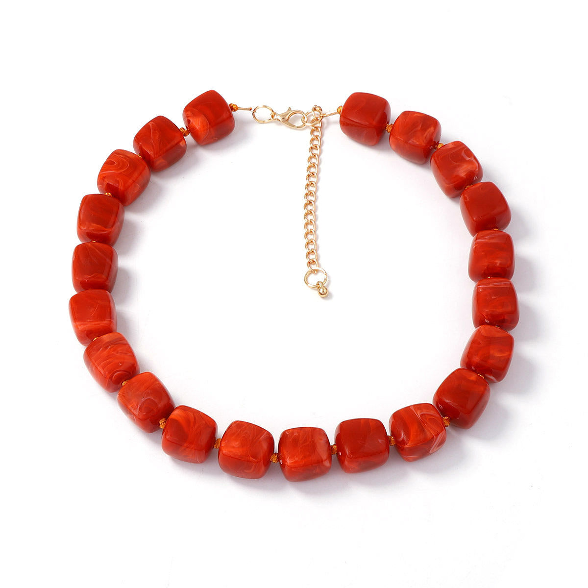 Stylish Minimalist Geometric Resin Beaded Square Necklace for Women - Elegant Choker-Style Chain for Effortless Everyday Chic