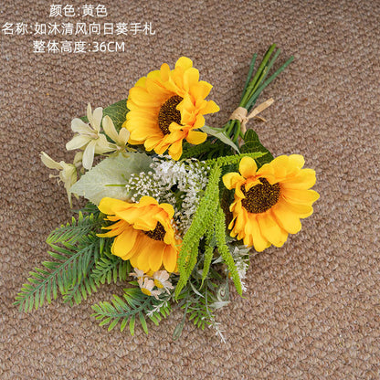 Breezy Sunflower Handcrafted Faux Floral Bouquet – Perfect for Home Decor & Wedding Celebrations | Elegant Wall Decoration CF02012