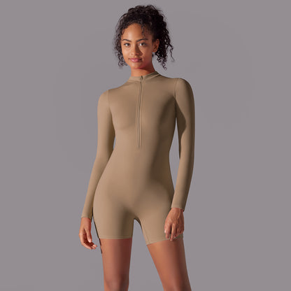 Half Zip Long Sleeve Bodysuit for Fitness Soft Skin Friendly Yoga Outfit with Tapered Fit for Comfort and Performance