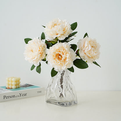 Realistic Artificial Peony Flowers - Elegant 5-Head European-Style Faux Peonies for Hotel Wedding Decorations and Ceremony Floral Arrangements