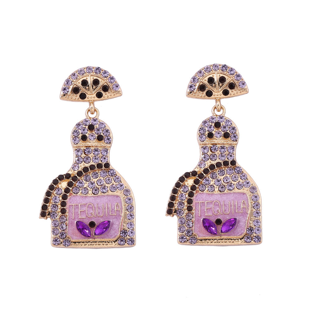 Stylish Alcohol Bottle Earrings - 11 Color Options with Lettered Perfume Bottle Design and Sparkling Rhinestones | Perfect Women’s Fashion Jewelry