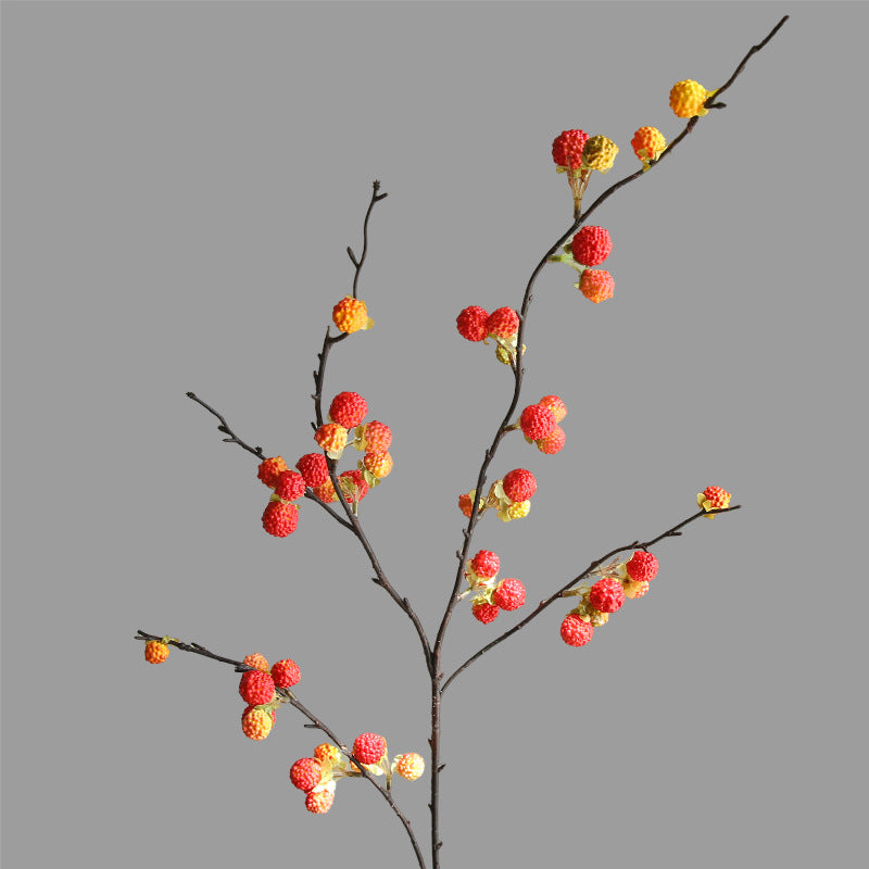 Realistic Faux Floral Arrangement for Living Room & Dining Table - Elegant Red Berry Accent Décor Inspired by Zen Aesthetics and Wabi-Sabi Design