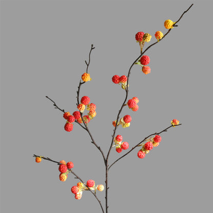 Realistic Faux Floral Arrangement for Living Room & Dining Table - Elegant Red Berry Accent Décor Inspired by Zen Aesthetics and Wabi-Sabi Design