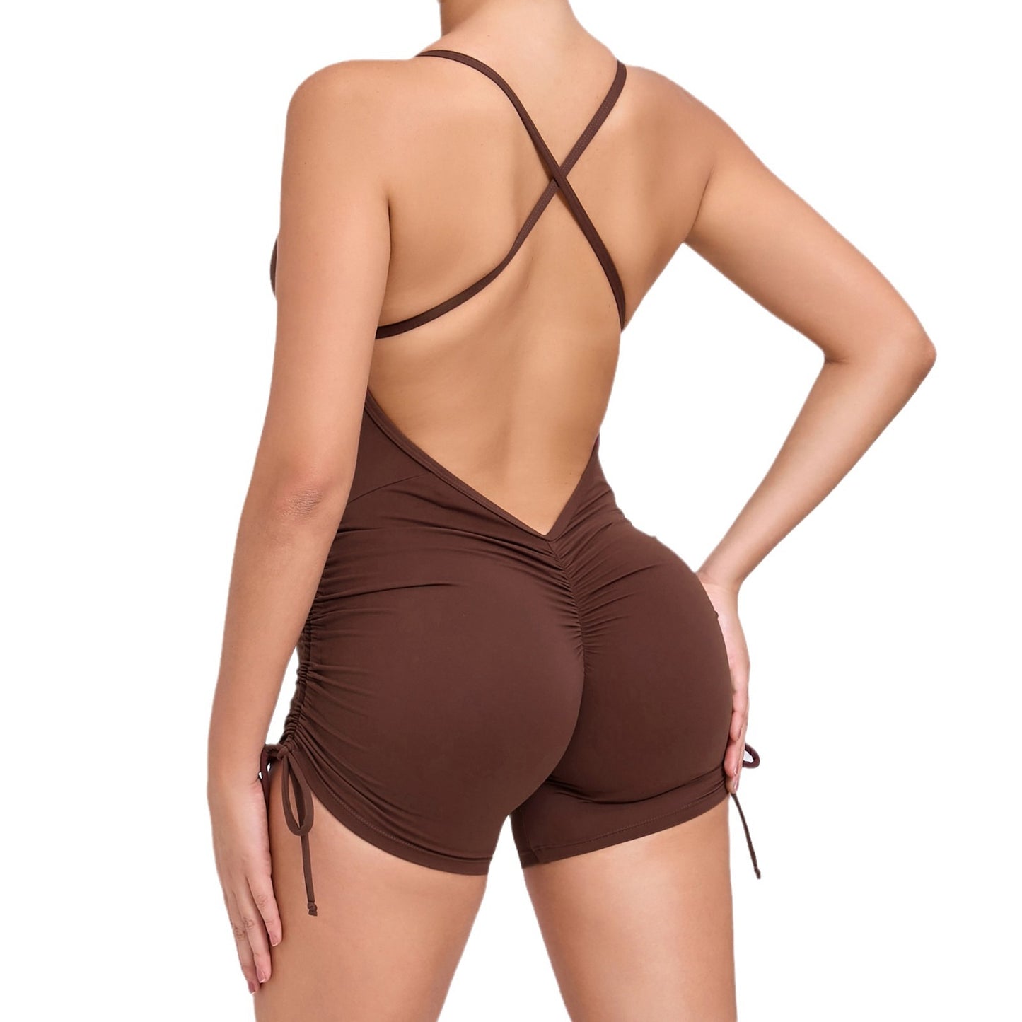 Summer Hollow Back Cutout Side Drawstring Yoga Jumpsuit for Women Comfortable and for Dance Fitness and Everyday Wear