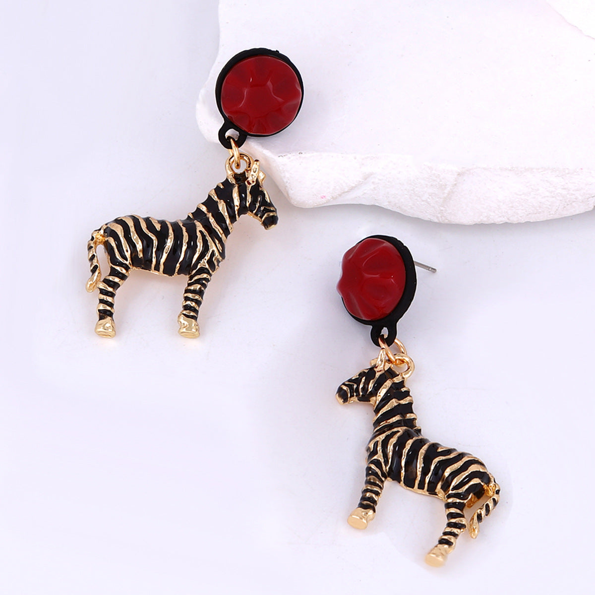 Unique Alloy Zebra Dangle Earrings – Creative Animal-Shaped Jewelry with Drip Oil Finish for Stylish Women