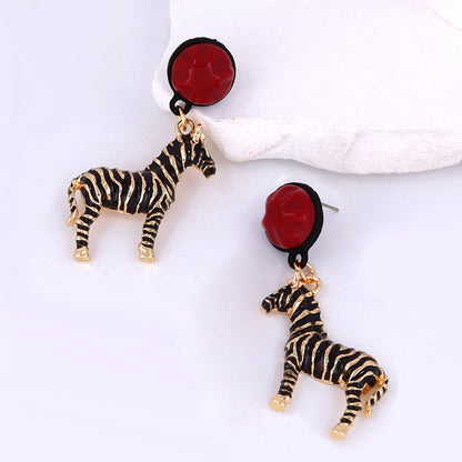 Unique Alloy Zebra Dangle Earrings – Creative Animal-Shaped Jewelry with Drip Oil Finish for Stylish Women