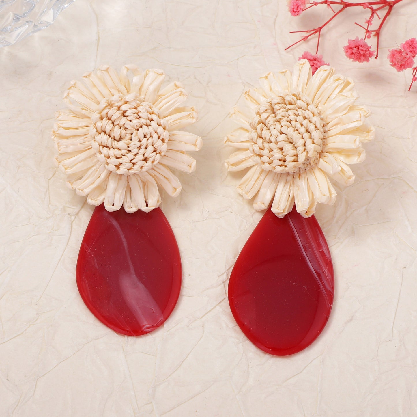 Chic High-End Woven Raffia Vacation-Inspired Acrylic Geometric Statement Earrings for Women - Perfect for Summer Festivals and Beach Getaways