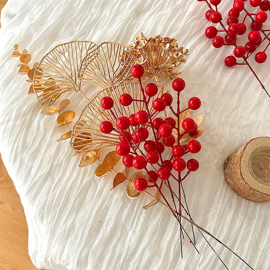 DIY Door Hanging Accessory Set - Short Gold Faux Flower Arrangement with Eucalyptus, Ginkgo Leaves, and Prosperity Fruit for Elegant Home Décor