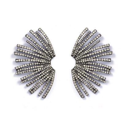 Elegant Geometric Irregular Fan-Shaped Alloy Stud Earrings with Full Rhinestones - A Luxurious Minimalist Accessory for Women