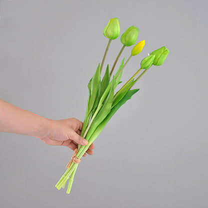 Luxury Realistic High-Stem Artificial Tulip Bouquet –  Synthetic Touch Faux Flowers for Elegant Home Decor and Lush Greenery Accents