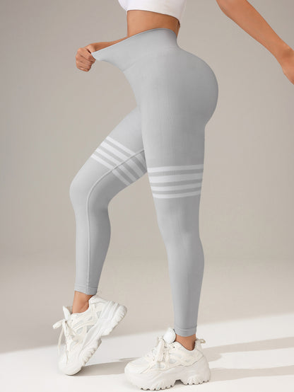 High Waisted Striped Outdoor Sports Leggings for Women Butt Lifting Yoga Pants for Quick Dry Running and Fitness