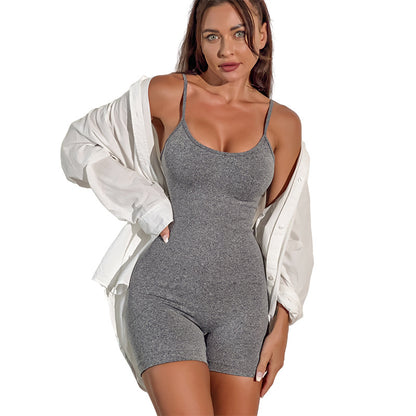 Seamless One Piece Yoga Bodysuit with Adjustable Straps and Shorts for Training Fitness and Everyday Wear