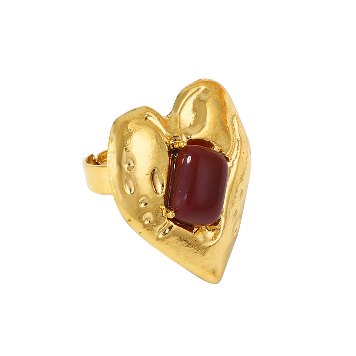 Vintage-Inspired Heart-Shaped Open Design Ring with Genuine Red Ruby Inlay - Timeless Alloy Jewelry for Women