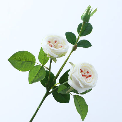 Realistic Touch 3-Head Rolled Edge Rose Bouquet - Perfect for Weddings and Home Décor, Lifelike Artificial Flowers for Living Room Decoration