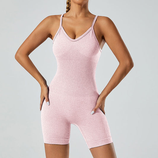 Seamless Knit Bodysuit Yoga Outfit High Waisted Peach Bum Adjustable Strap Fitness Wear for Flexibility