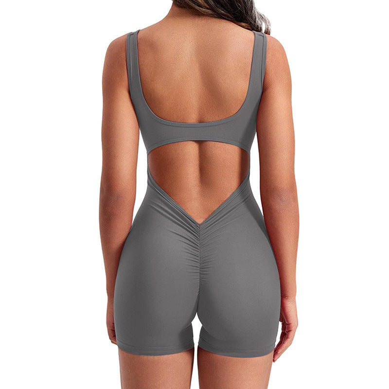 Summer Women's Yoga Bodysuit High Waisted Butt Lifting Fitness Outfit with Open Back for Dance Running and Gym Workouts