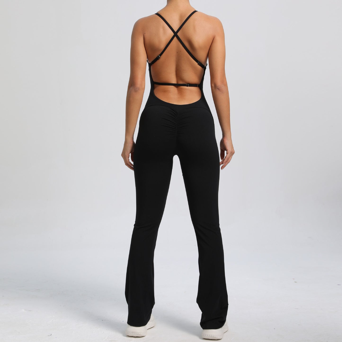 Adjustable Strap Beautiful Back Bodysuit for Peach Butt Yoga Jumpsuit and Fitness Wear with Flared Legs for Comfort and Flexibility