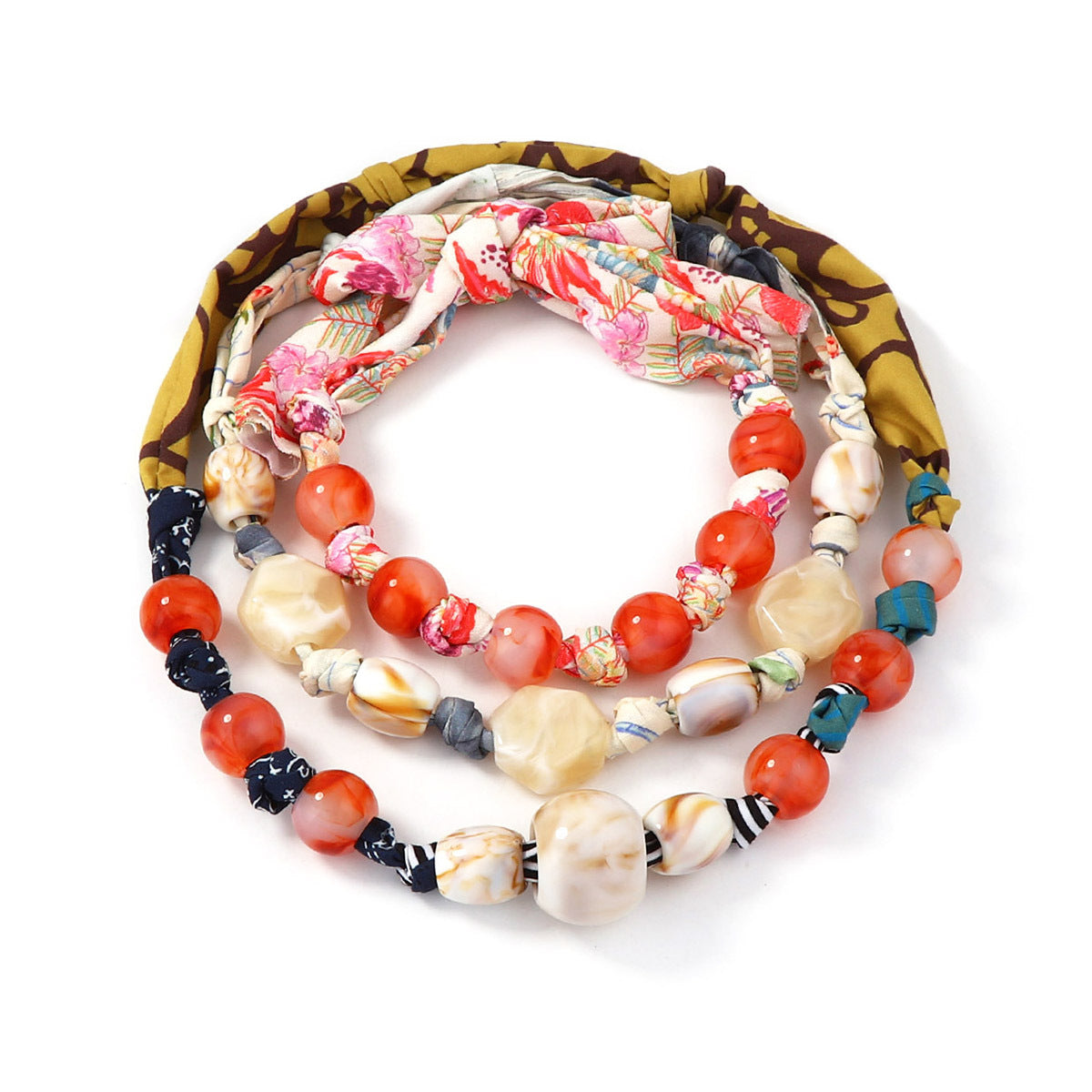 Stylish Handcrafted Multi-Layered Beaded Fabric Necklace – Unique Geometric Design for Effortless Chic and Casual Elegance