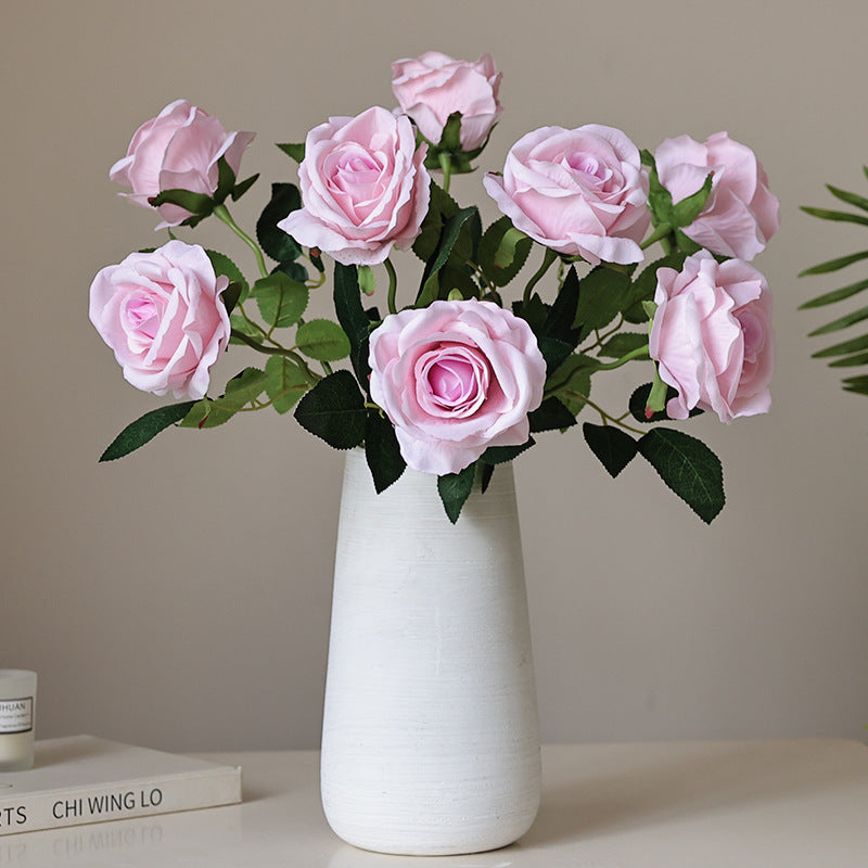 Realistic Red Velvet Artificial Rose Flowers with Pearl Accents - Perfect Home, Hotel, Wedding, and Valentine's Day Wall Decor