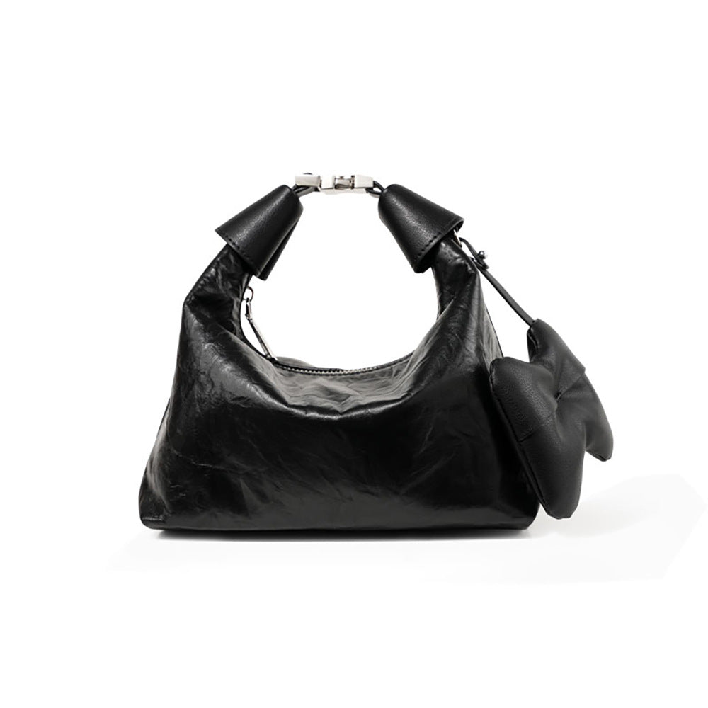 Chic Cloud Shaped Genuine Cowhide Handbag with Textured Pleats Quality Women's Leather Tote