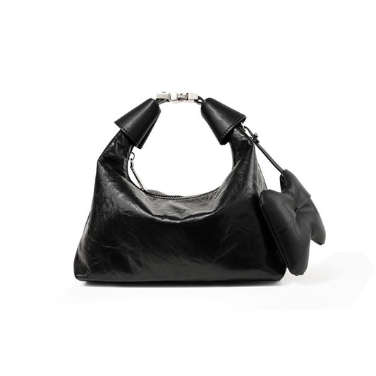 Chic Cloud Shaped Genuine Cowhide Handbag with Textured Pleats Quality Women's Leather Tote