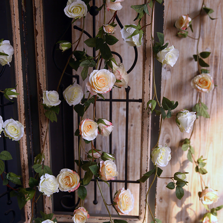 Spring Blossom Rose Vine Faux Flowers - Stunning Wall Decor, Perfect for Hanging Displays in Living Rooms and Air Conditioners