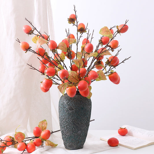 Realistic Pomegranate Fruit Branch Home Decor - Stunning Faux Plants with Lemon & Persimmon Accents for Vibrant Interior Displays