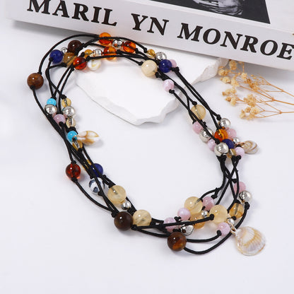 Handcrafted Personalized Knot Beaded Multi-Layer Necklace with Luxurious Beach Shell Pendant for Women – A Chic Accessory for Every Occasion