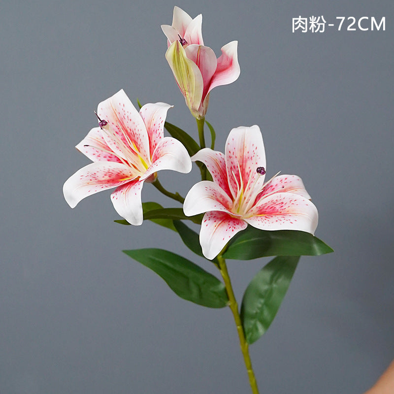 3D Artificial Lilies - Luxurious Home Décor, Elegant 3-Stem Floral Arrangement for Weddings and Celebrations