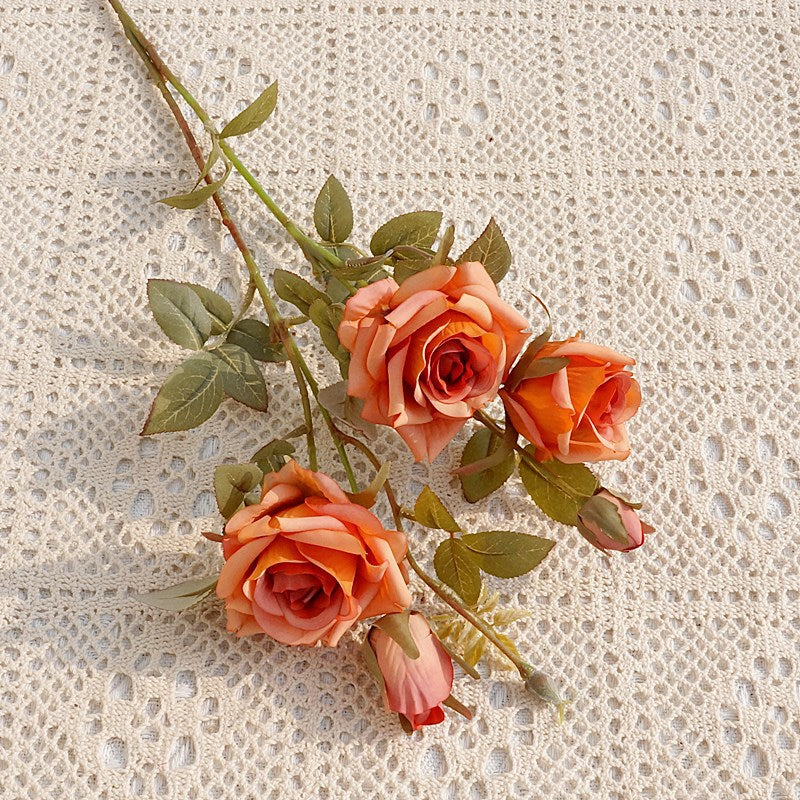 Realistic Faux Flower Faux Rose Bouquet - 2-Branch Autumn-Inspired Edged Roses for Valentine's Day, Weddings, Home Decor, and Photography Props